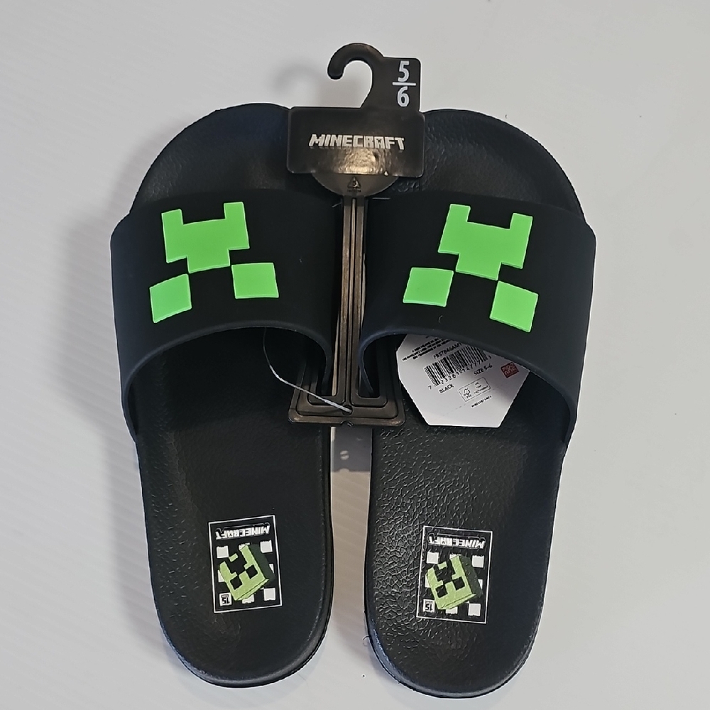 Minecraft Black and Green Slide Sandals